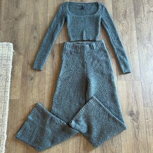Skims 2 piece Cozy teddy set, gray/green color, top XXS/xs, pant s/m